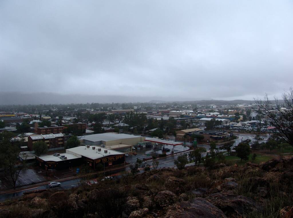 Rain view south-west over Alice Springs from Anzac Hill, 9 Jan 2010