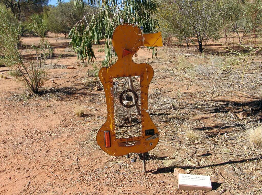 Sister (part of Songline Series), artist Al Bethune - (bonnet cut-out, guitar bits, story wires)