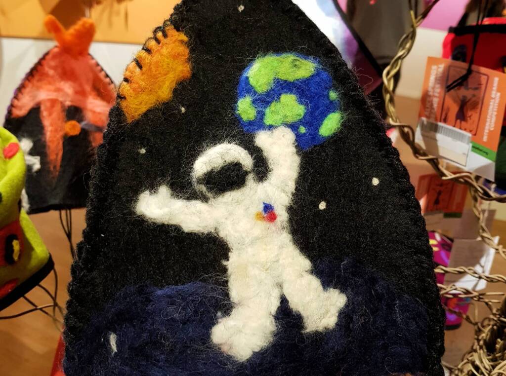 Space Travel by George Francisco (and Casey), Tennant Creek Primary NT, Alice Springs Beanie Festival 2023
