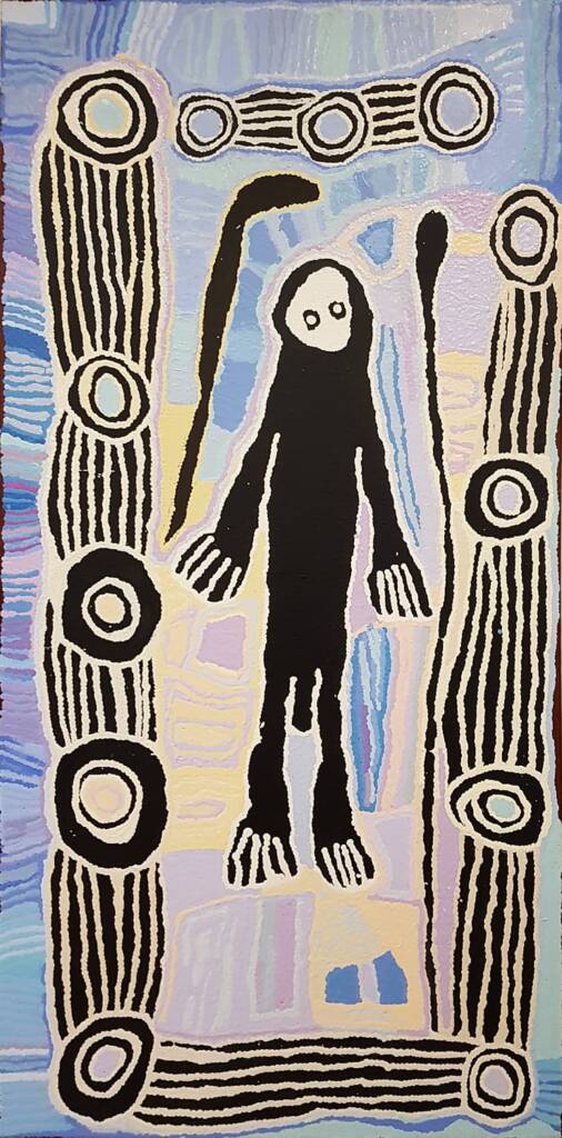 Tingarri Man Walukirritji by Linda Tjunkaya Siddick Napaltjarri, Alice Springs Desert Mob Festival 2018