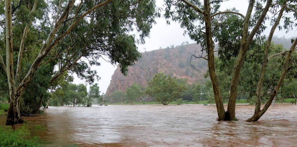 Todd River flowing through Heavitree Gap, Alice Springs, NT