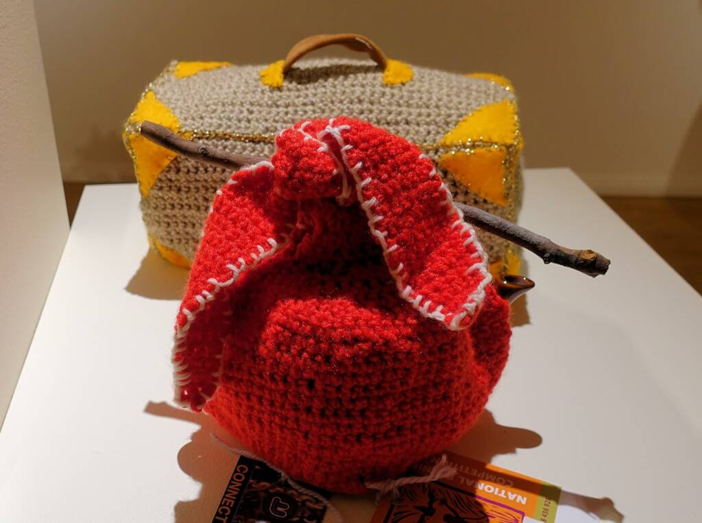 Tramps Pack and Migrants Trunk by Fay Butt, England, Alice Springs Beanie Festival 2023