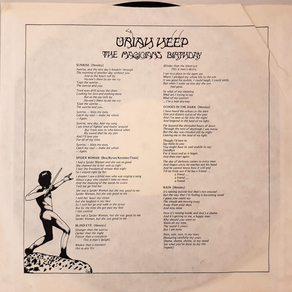 Uriah Heep - The Magician's Birthday (lyric sleeve)