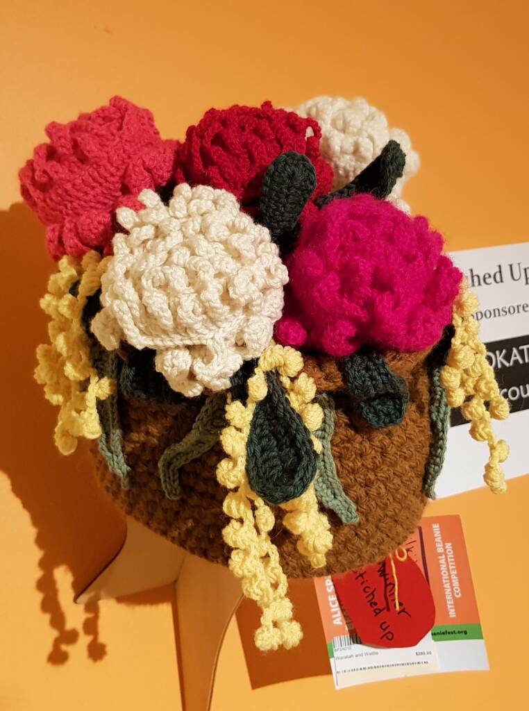 Waratah and Wattle by Naomi To (45 yrs), Adelaide SA, Alice Springs Beanie Festival 2023