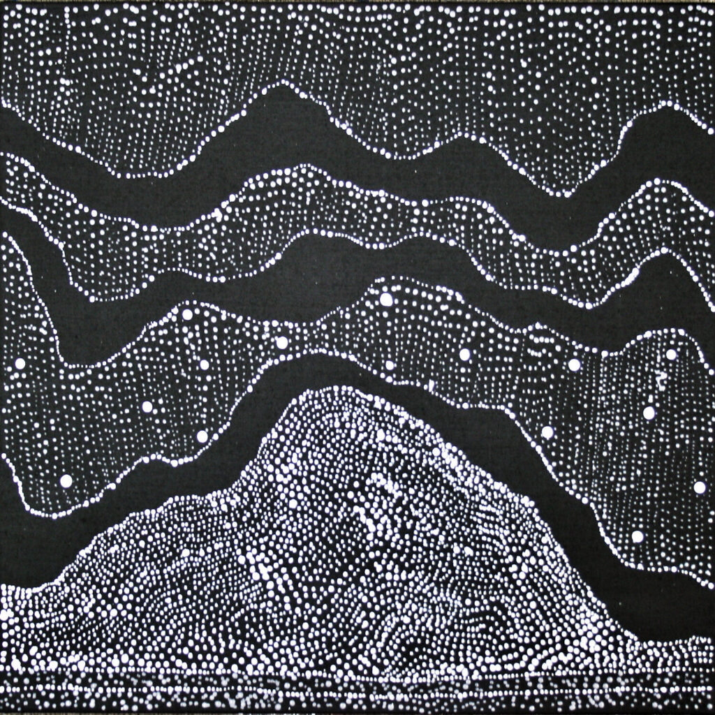 Water Dreaming (2011) 46x46cm (14185JR) by Julie Nangala Robertson (source Gallery Gondwana)