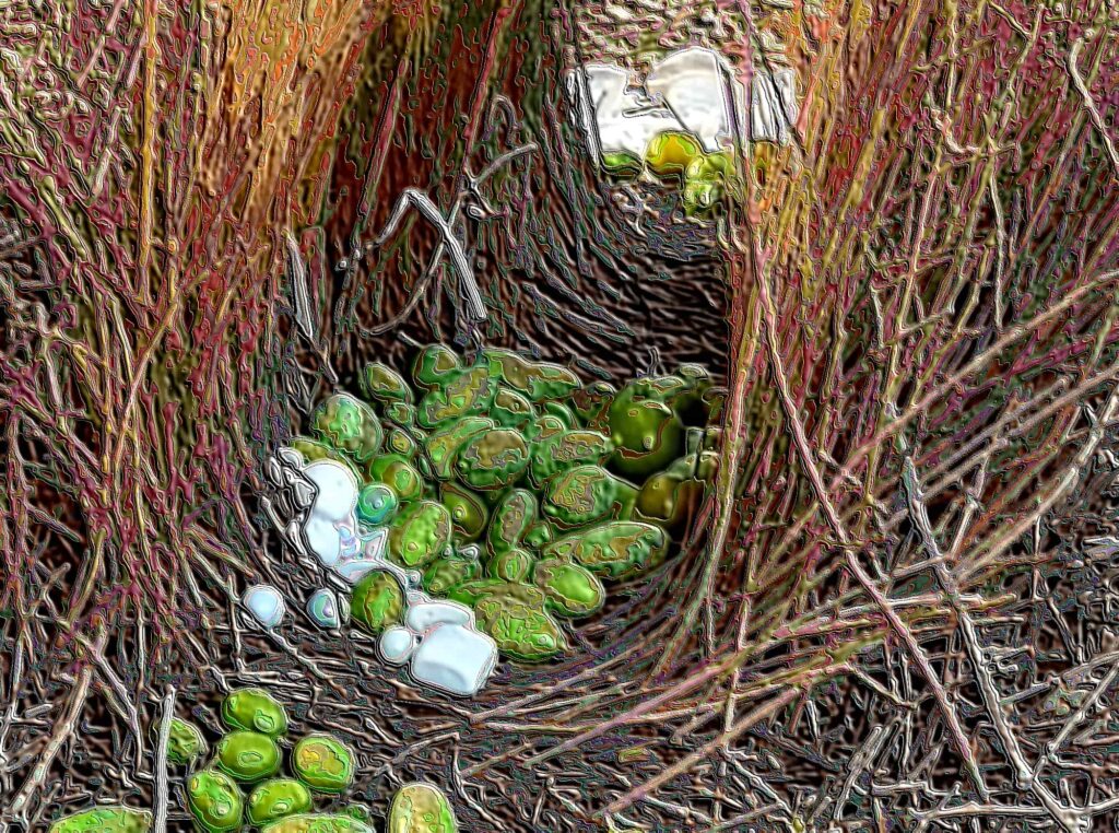 Treasures in the bower of the Western Bowerbird (header)
