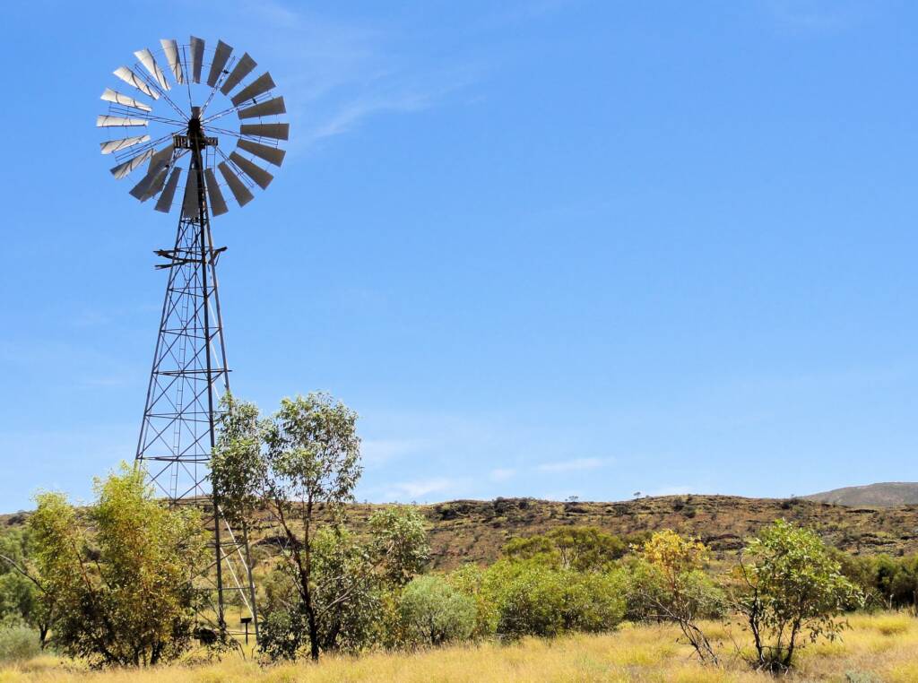 Outback windmill, on Namatjira Drive, just after turnoff from Larapinta Drive, West MacDonnell Ranges / Tjoritja